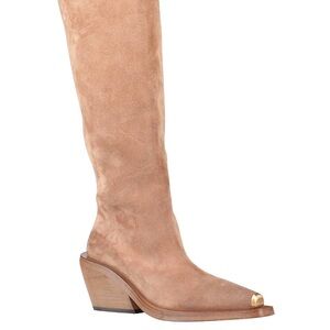 Marsell Light Brown Suede Knee-High Ankle Boot with Gold Toe Cap